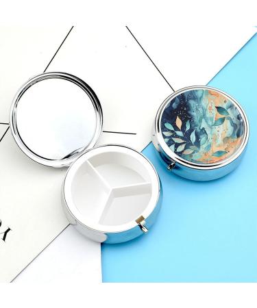 Round Watercolor Pattern Pill Box - 3 Compartment Portable Medicine Organizer | Decorative Metal Pocket Pill Case - Style 12 - Buy Online on GoSupps.com