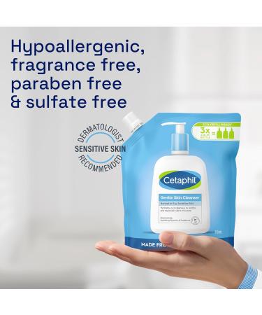 Cetaphil Gentle Skin Cleanser Eco Refill Pouch 710ml Face & Body Wash for Normal to Dry Sensitive Skin Soap Free with Niacinamide 710ml Refill - Buy Online on GoSupps.com