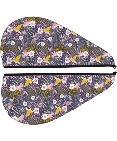 Hummingbird & Cherry Blossom Microfiber Hair Towel | Super Absorbent Hair Wrap for Long Curly Hair - Coral Velvet Quick Dry Cap for Women - Buy Online on GoSupps.com