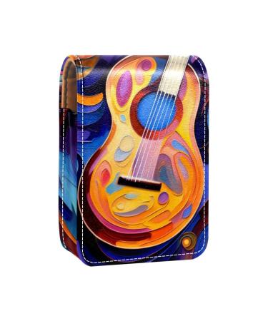 Lipstick Case Leather Lip Gloss Lipstick Organizer with Mirror Mini Lipstick Holder Bag Abstract Art Music Notes Guitar I509z0ycib