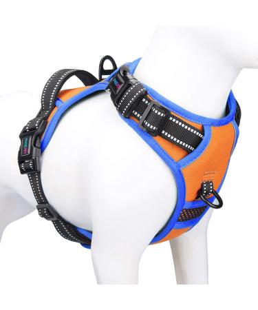 Phoepet 2019 anti-educational dog harness for small dogs reflective adjustable with a clip on the front vest with handle 2 metal rings 3 buckles simply on and off size S orange S (Neck: 12-18 ".Chest: 14-24 ")