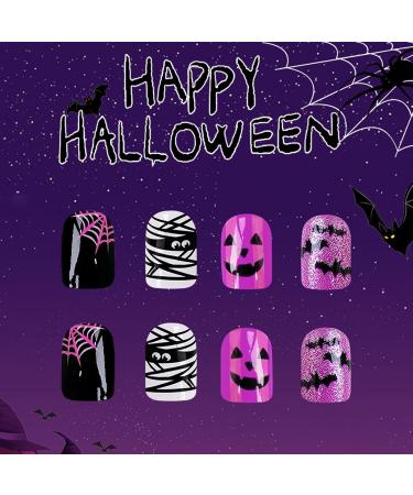 Halloween Nails Short | Short Fake Nails Manicure Charm | Bat Spider Ghost False Nails Halloween Nail Design Nail Art Stickers Nail Halloween Decorations - Buy Online on GoSupps.com