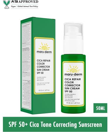 Maruderm SPF 50+ Tinted Corrective Cica Repair Sun Cream High UVAUVB Protection Moisturizing & Soothing with Centella Asiatica Reduces Redness & Evens Skin Tone 50 ML - Buy Online on GoSupps.com