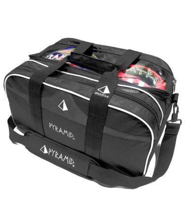 Pyramid Path Double 2 Ball Tote Plus Clear Top Bowling Bag with Large Separate Compartment for Bowling Shoes (Up To US Mens Size 15) or Accessories Black/Black