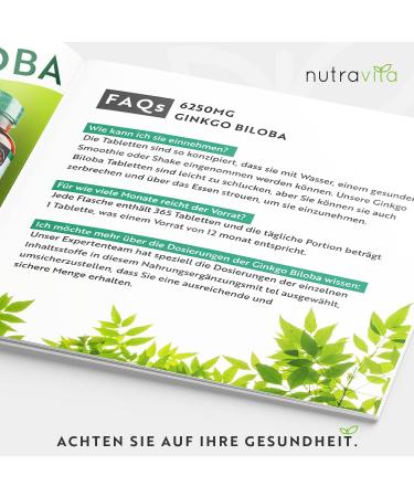Ginkgo Biloba 6250 mg - 365 Vegan Tablets | High Dose Premium Quality Extract 50:1 - Nutravita - Buy Online on GoSupps.com