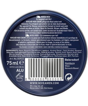 Nivea Men Creme 75ml (Pack of 2) - Intensive Moisture Skin Care for Face Body & Hands with Vitamin E - Buy Online on GoSupps.com