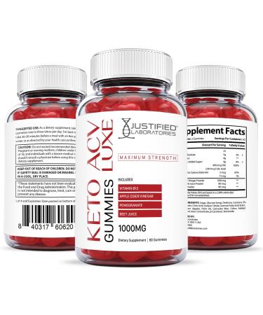 Premium Justified Labs Luxe Keto ACV Gummies 1000MG with Pomegranate Juice, Beet Root, B12 - 120 Gummies (120 Servings) | Pack of 1 - Buy Online on GoSupps.com
