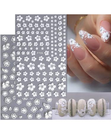 White Flower Nail Decals | Cherry Blossom Leaves Nail Stickers | 3D Self-Adhesive Nail Art Supplies - Buy Online on GoSupps.com