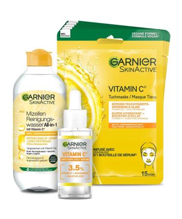 Garnier care set for the face with micelle cleaning water vitamin C serum and 5 cloth mask for a radiant complexion Skin Active 7-part