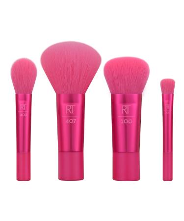 Real Techniques Limited Edition High Shine Mini Brush Kit Travel Size Makeup Brush Set For Liquid & Powder Makeup Products Buildable Coverage 4 Piece Gift Set