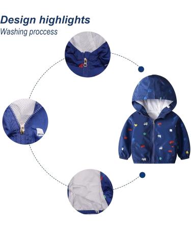 JinBei Toddler Boy Hooded Jacket - Waterproof Windbreaker Coat for Kids 1-7 Years - Navy Blue-Car Design - Buy Online on GoSupps.com