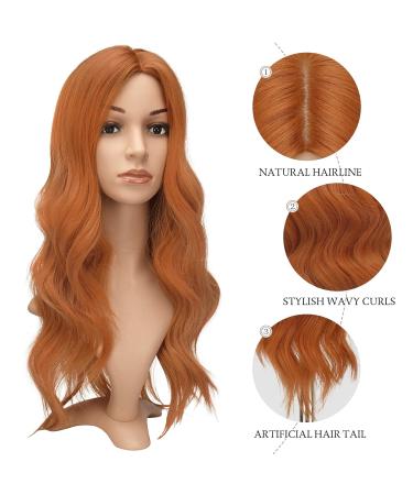 Fine Long Curly Wavy Orange Wig | 55 cm Synthetic Women s Wig for Daily & Party Wear - Buy Online on GoSupps.com