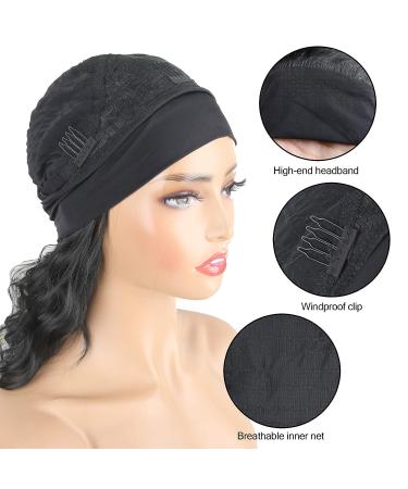 Oseti Short Curly Headband Wig for Black Women - 14 Inch Black Wavy Body Wave Bob Wig with Ice Silk Turban - Synthetic Headband Attached for Easy Styling - Buy Online on GoSupps.com
