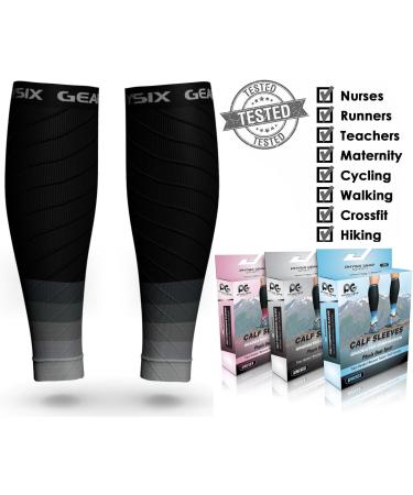 Calf Compression Sleeve for Men & Women - Shin Splints Support, Achilles Tendon Support, Leg Cramps Relief - 1 Pair (BLK-GRY S/M) - Buy Online on GoSupps.com
