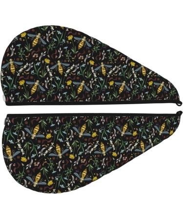 Hair Towel Wrap with Button - Quick Drying Turban & Head Towel (Wasp & Florals) | Premium Hair Care - Buy Online on GoSupps.com