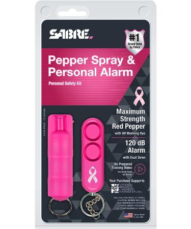 SABRE Personal Safety Kit With Pepper Spray and Personal Alarm, 25 Bursts, Intuitive Finger Grip, 120dB Alarm, Audible Up To 1,280-Feet (390-Meters) Pink - Buy Online on GoSupps.com