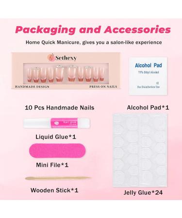 Sethexy Pink Gradient Long Coffin False Nails - Salon Quality Glitter Acrylic Nail Art for Women & Girls - Buy Online on GoSupps.com