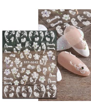 Flower Nail Art Stickers Acrylic 5D Hollow Exquisite Pattern Nail Decals Nails Art Supplies Gradient Pink White Floral Lace Manicure Nail Art Decoration Self-Adhesive Nails for Women Girls(4 Sheets) A2 Flower - Buy Online on GoSupps.com