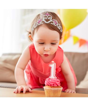 SWEETV Baby Girls 1st Birthday Crown - Pink Rhinestone Princess Tiara Headband - Buy Online on GoSupps.com