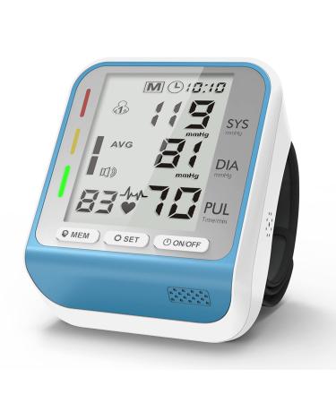 YUSHAN Wrist Blood Pressure Monitors for Home Use Large Display Loud Voice One-Button Operation and Easy to Read Adjustable Wrist Cuff (5.31-7.68in) - Automatic Digital BP Machine Blue