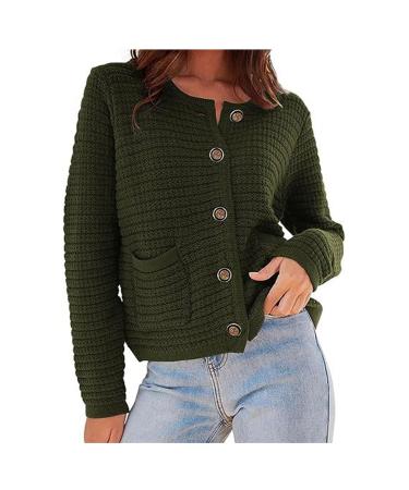 oelaio Womens Chunky Knit Cardigan Sweaters 2023 Fall Open Front Button Jacket Cardigan Sweaters for Women Trendy Green#22 Medium