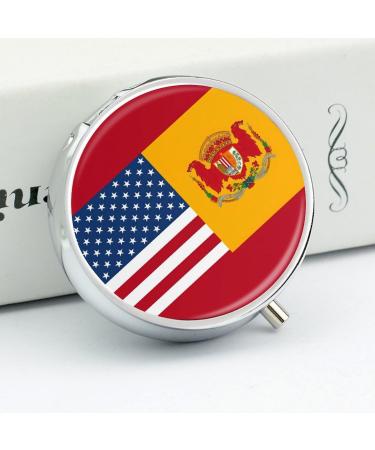 Round Pill Box with American Spain Flag | 3 Compartment Portable Metal Pill Organizer | Decorative Pocket Pill Case - Buy Online on GoSupps.com