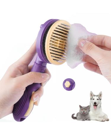 CUESVAP Dog Brush Self Cleanintg Slicker Cat Brushes for Grooming Dog Grooming Brush for Short or Long Haired Pets with Non-slip Handle Purple grooming
