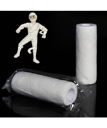 mdgfge Halloween Mummy Bandage Wrap Self Adhesive White Stretch Gauze Zombie Bandage Rolls Mummy Accessories for Halloween Party Cosplay Supplies (2 Roll)
