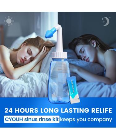 CYOUH Neti Pot Sinus Rinse Bottle 300 ML with 30 Nasal Wash Salt Packets and Sticker Thermometer Nose Wash Cleaner Pressure Rinse Nasal Irrigation for Adult & Kid BPA Free (Blue) - Buy Online on GoSupps.com