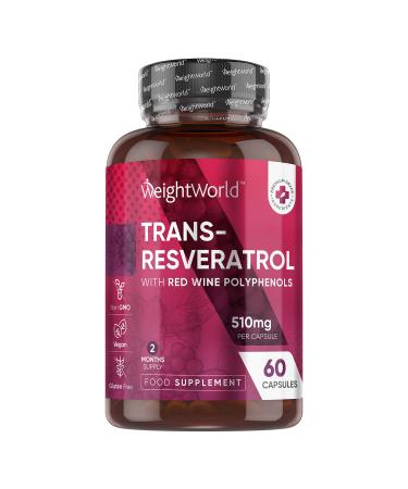Trans Resveratrol Supplement 510mg - 2 Months Supply - Black Pepper Extract & Red Wine Polyphenols(Grape Skin Extract) - 60 Vegan Resveratrol Powder - Japanese Knotweed Skin Supplement
