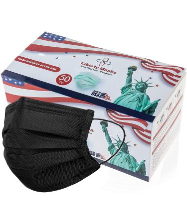 500-Pack Liberty Masks | Made in USA | Black 3-Ply Disposable Face Masks | Adjustable Nose Wire | Breathable & Lightweight | Soft Elastic Ear Loops - Buy Online on GoSupps.com