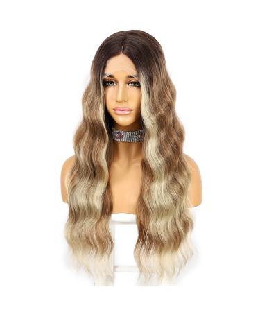 Ombre Brown Long Wavy Synthetic Lace Front Wig for Women - Heat-Resistant 22 Inches Natural Look - Buy Online on GoSupps.com