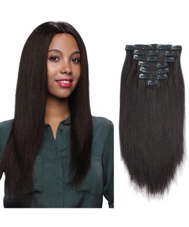 ABH AmazingBeauty Hair Real Remy Thick Yaki Straight Clip Ins Black Hair Extensions for African American Relaxed Hair 7 Pieces 120 Gram Per Set  12 Inch 12 Inch Natural Color (Yaki Straight)