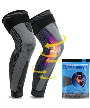 beister 1 Pair Compression Leg Sleeves with Elastic Straps for Men & Women Extra Long Leg Braces Knee Sleeve for Basketball Football Knee Pain Joint Pain Arthritis Black XXL