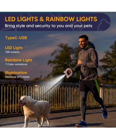 Hailoly 3m Roller Linen Dog Leash for Medium Dogs - 360 Rotatable Chain Head LED Night Light & Rainbow Ring - Perfect for Dogs Up to 30kg (White) - International Shipping - Buy Online on GoSupps.com