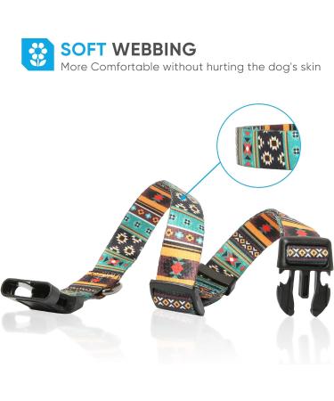 Heele Dog Collar for Small & Medium Dogs - Adjustable Bohemian Cyan Patterned Collar for Comfort & Durability | XS Size (21.6-28cm) - Buy Online on GoSupps.com