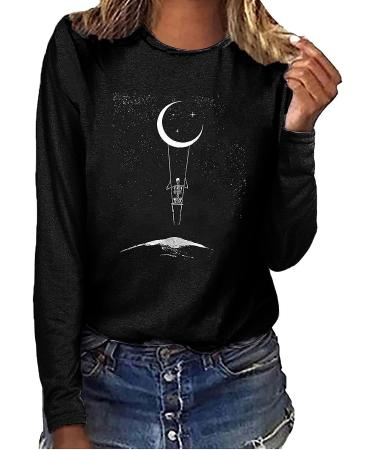 Women's Plus Size Sun Moon Print Graphic T-Shirt - Black XXL | Casual Loose Blouse - Buy Online on GoSupps.com