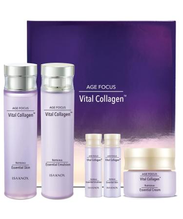 ISA KNOX AGE FOCUS VITAL COLLAGEN SKINCARE GIFT SET - Korean Luxury Premium High-end Skin Toner Emulsion Lotion Cream Hydrolyzed Collagen Vitamin B12 E C (370ml / 12.51 Fl Oz)