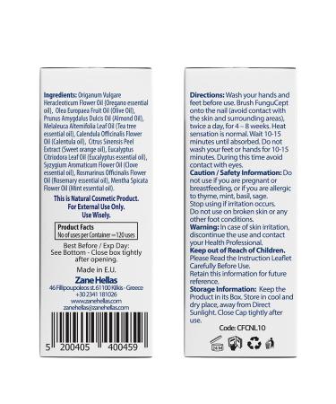 Zane Hellas Fungucept Nail Repair Solution - Natural Oregano Oil Treatment for Healthy Nails | 0.33 OZ (10 ml) | Best for Decolorized & Thick Nails - Buy Online on GoSupps.com