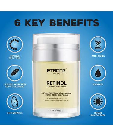 Retinol Moisturizer Cream ETRONG Anti-aging Wrinkle Night/Day Cream for Face and Eye with 2.5% Retinol Hyaluronic Vitamin E and Jojoba Oil (100 ml) - Buy Online on GoSupps.com