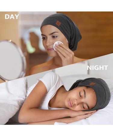 Hat Hut Silk Satin Sleep Cap Bonnet for Natural Curly Hair | Dark Grey Silk Lined Beanie Night Cap - Buy Online on GoSupps.com