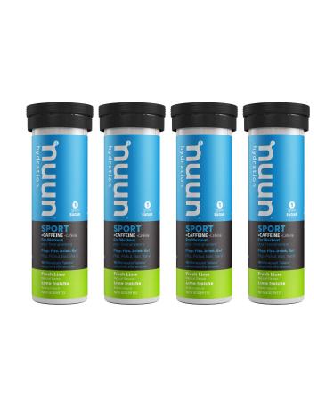 Nuun Sport + Caffeine: Electrolyte Drink Tablets Box of 4 Tubes (40 servings) Fresh Lime Electrolyte Hydration Supplement Fresh Lime 500 ml (Pack of 4)