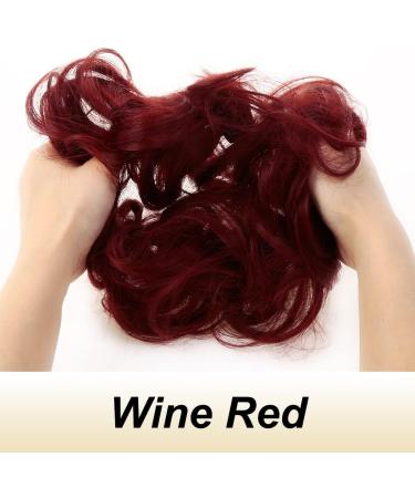 JJstar 2PCS Wine Red Messy Bun Hair Piece Curly Fake Hair Buns Updo High Heat Resistant Synthetic Fiber Scrunchies for Women - Buy Online on GoSupps.com