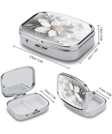 Stylish White Flower Print 2 Compartment Pill Box | Portable Metal Pill Organizer for Pocket & Purse - Ideal for Travel - Buy Online on GoSupps.com