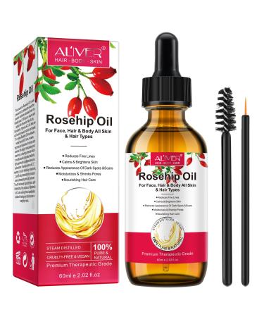 NIFEISHI Rosehip oil Organic 60ml Rosehip Seed Oil for Face 100% Pure Natural Cold Pressed Unrefined Carrier Oil for Skin Hair & Nails 60ml