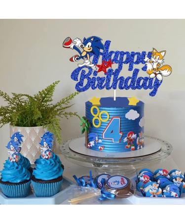 Blue Hedgehog Happy Birthday Cake Topper, Hedgehog Birthday Party Cake  Decorations Supplies for Kids Birthday, Hedgehog Cake Decor Glitter Double  Sided Cake Topper
