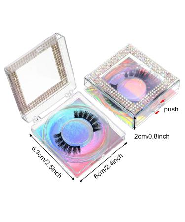 12 Pieces 3D False Eyelashes Packaging Boxes - Rhinestones Square Lash Cases | Glitter Paper & Clear Tray for Eyelash Care - Holographic Design - Buy Online on GoSupps.com
