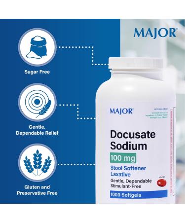 Major Docusate Sodium 100 mg - Stool Softener Laxative Softgels for Constipation Relief - Stool Softeners for Women and Men - Gluten-Free - 100 Softgels (4 Pack) - Buy Online on GoSupps.com