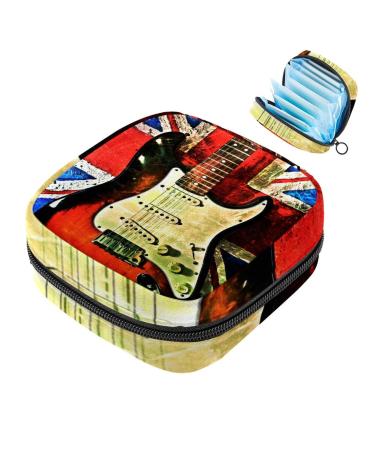 Sanitary-napketten storage bag with UK flag and guitar portable for women teenagers girls menstruation cups breastfeeding pillows holders