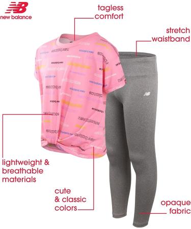 New Balance Girls' Active Leggings 2-Pack Pink/Grey 7-8 | Full Length Performance Yoga Pants for Ages 7-12 - Buy Online on GoSupps.com
